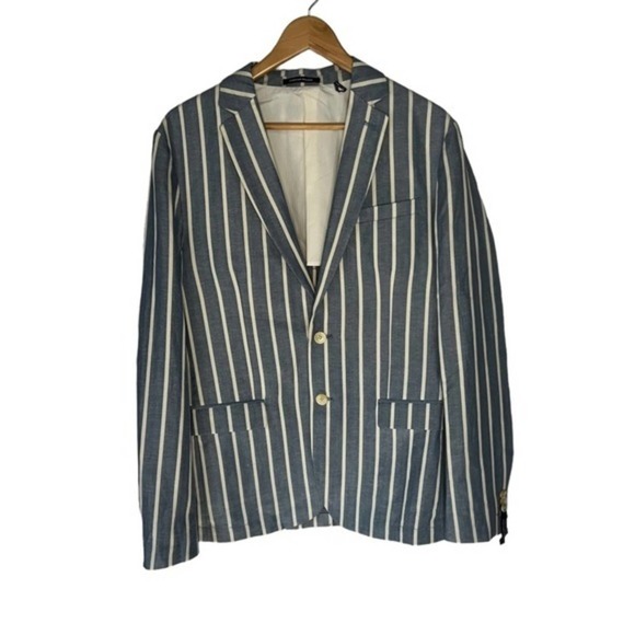 Scotch & Soda Men’s Herringbone Striped Blue Linen Blend Blazer Jacket Size XL - Picture 6 of 9